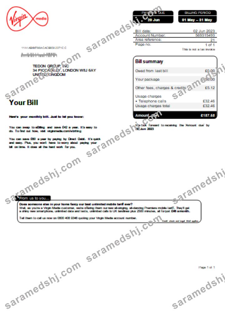 Virgin Media utility business bill SCR